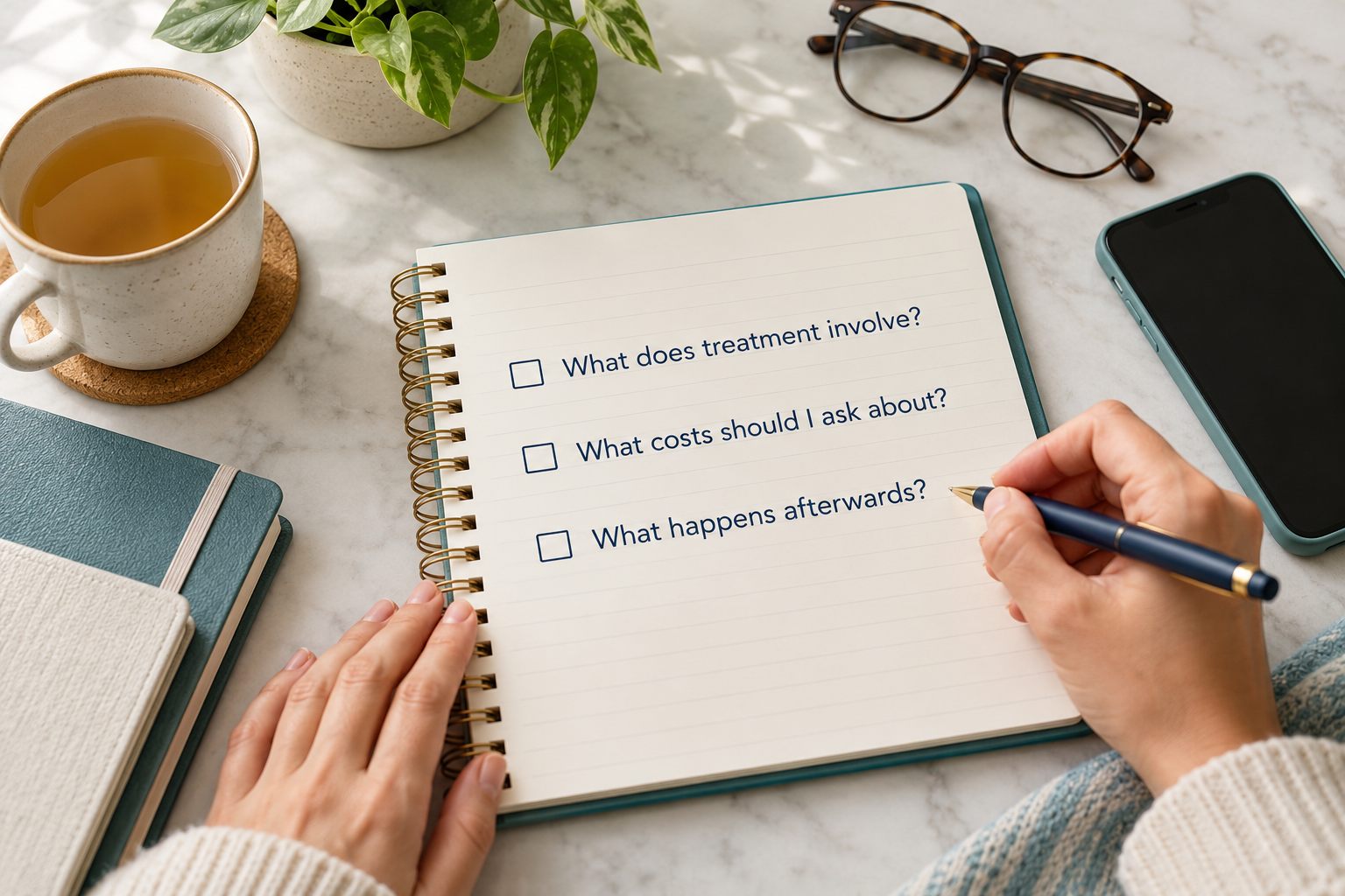Make a short question list: What does treatment involve? • What costs should I ask about? • What happens afterwards?