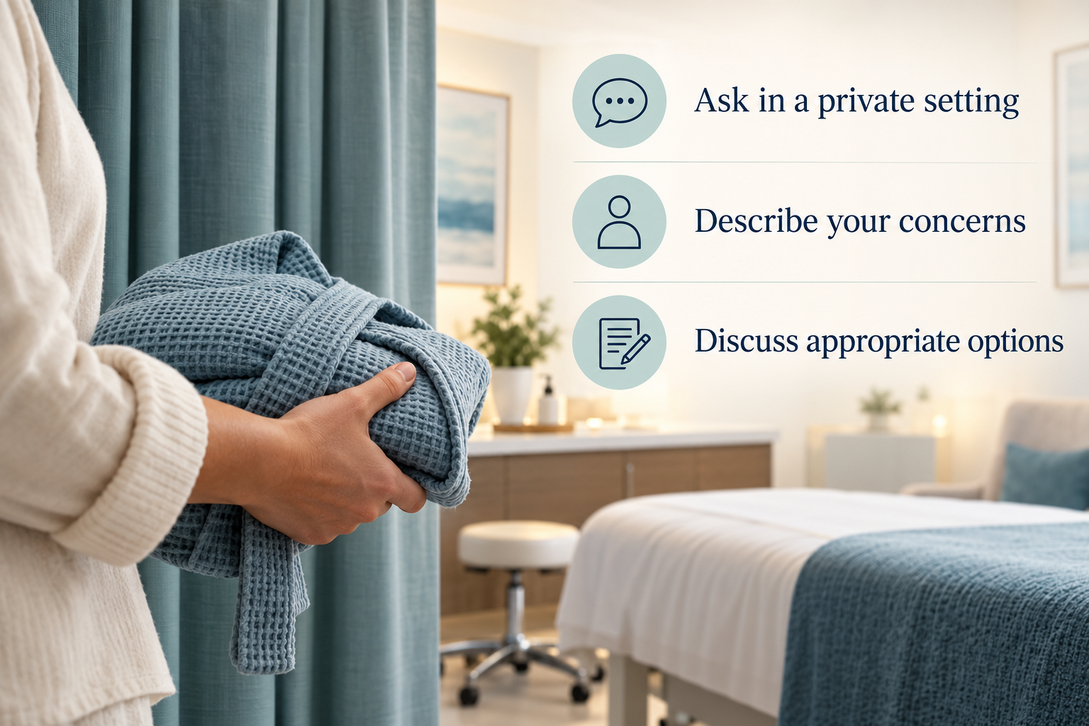 Intimate and Functional Concerns: Ask in a private setting • Describe your concerns • Discuss appropriate options
