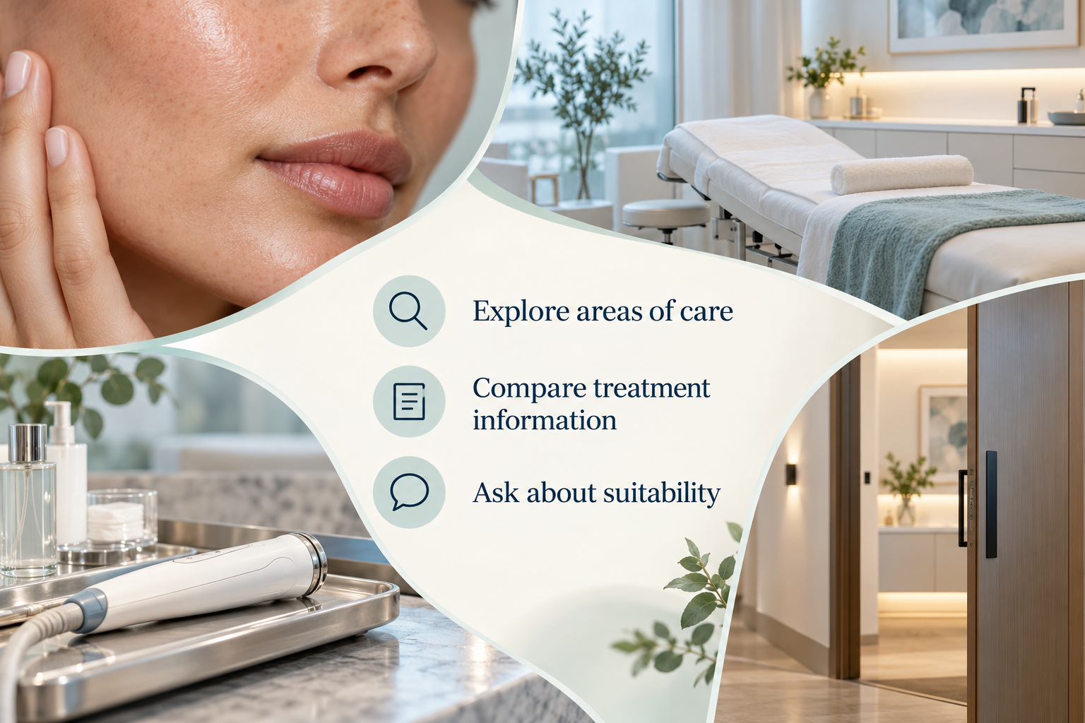 Overview of Services: Explore areas of care • Compare treatment information • Ask about suitability